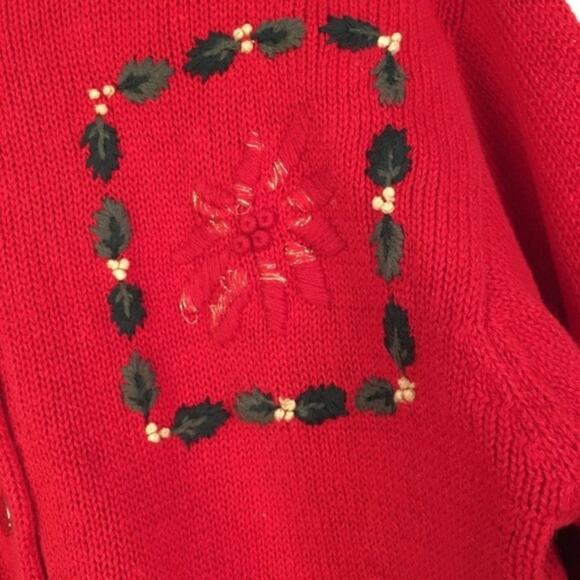 Vintage Christmas Sweater Red Cardigan Large - Picture 7 of 10